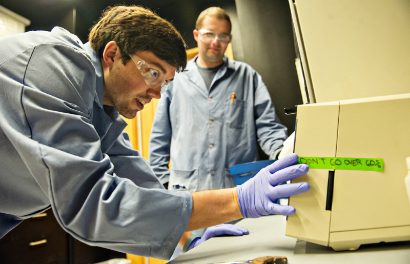 Chemical biology students conduct an experiment